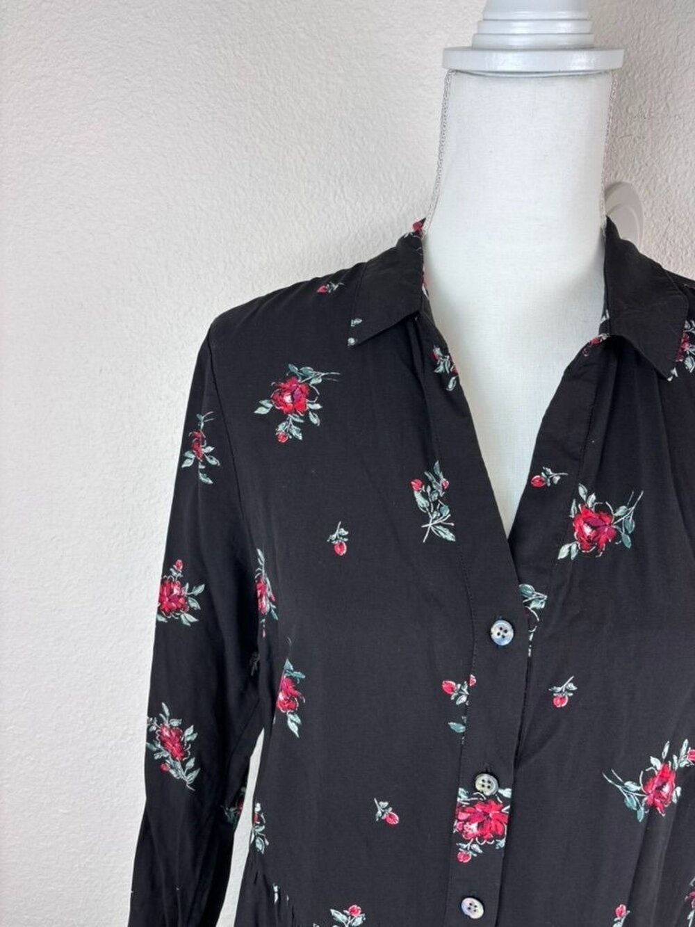 J. Jill women;s medium black floral long sleeve midi dress cottagecore casual - Picture 4 of 8